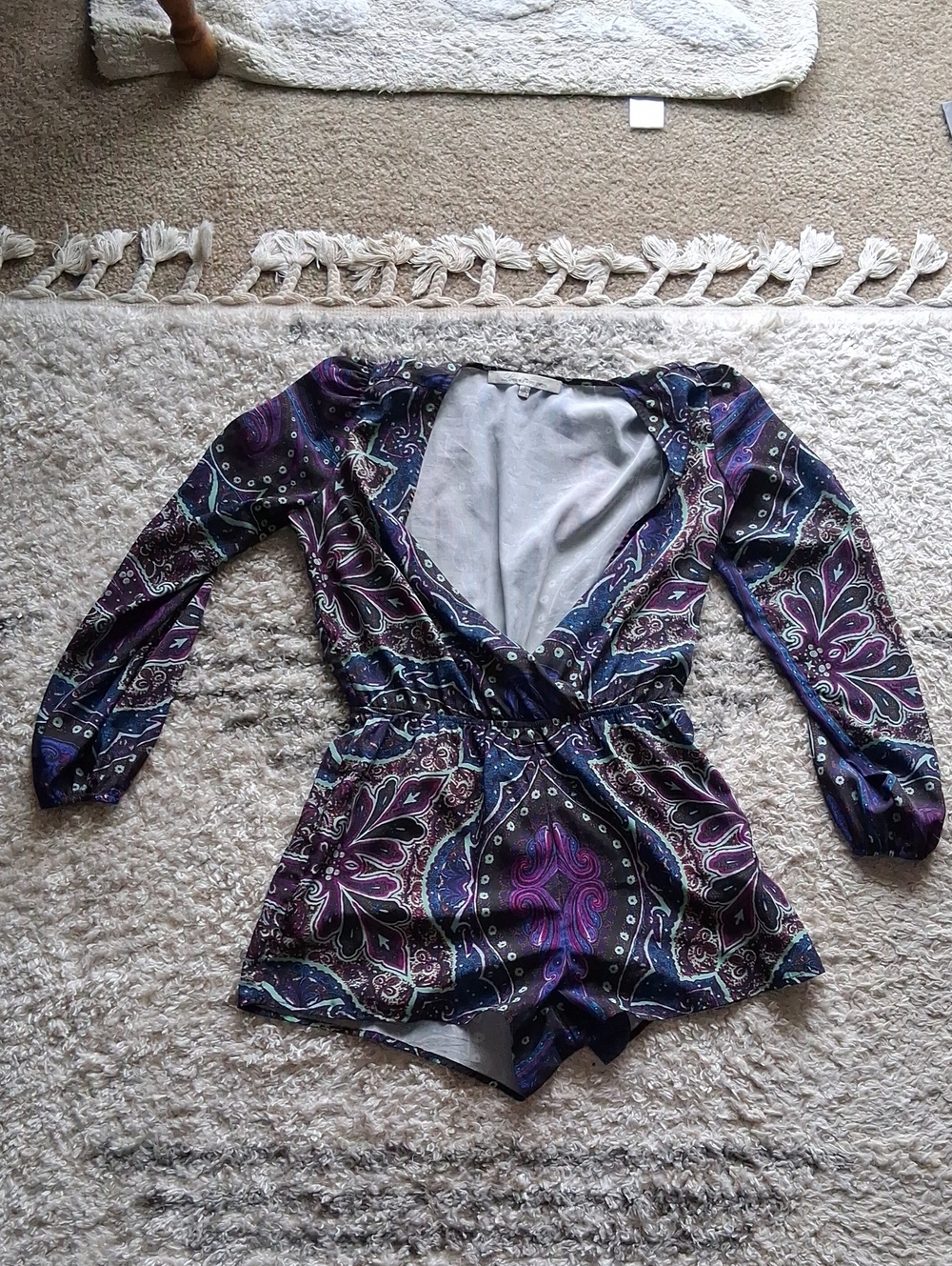 Lovers & Friends Jumpsuit, Top Womens Purple Paisley Long-Sleeve Romper